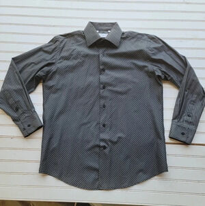 Ferrero Gizzi Button Down Shirt Gray Striped Long Sleeve Mens Eur 40 Sz M